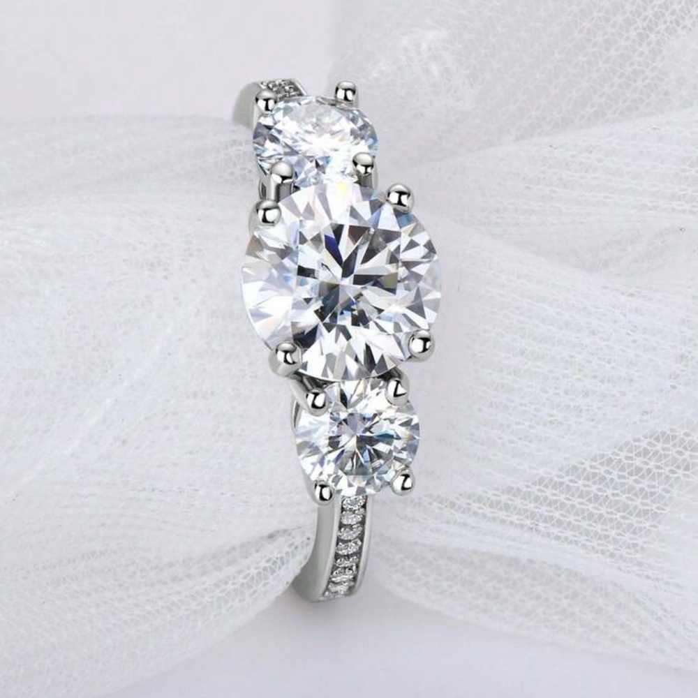 Moissanite Sterling Silver 925 Past, Present, Future Sparkling Ring (size 7.5) - Picture 3 of 7